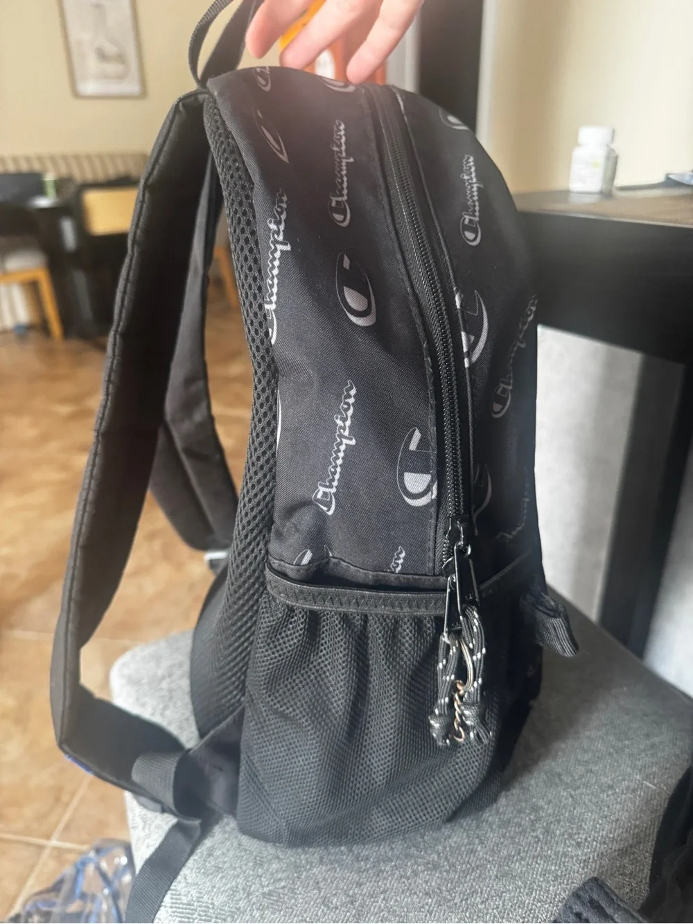 Champion Black Backpack with White Logo Print